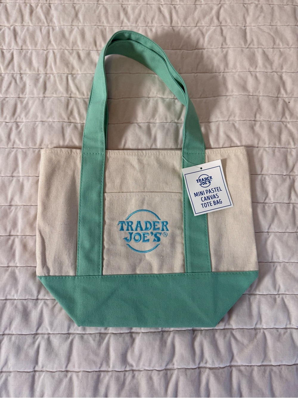 Trader Joe's Pastel Mint Green Mini Canvas Tote